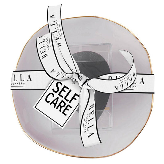 Self Care Ceramic Tray in Gray with Makeup Sponge | Cosmetic Giftable Beauty Tools Set