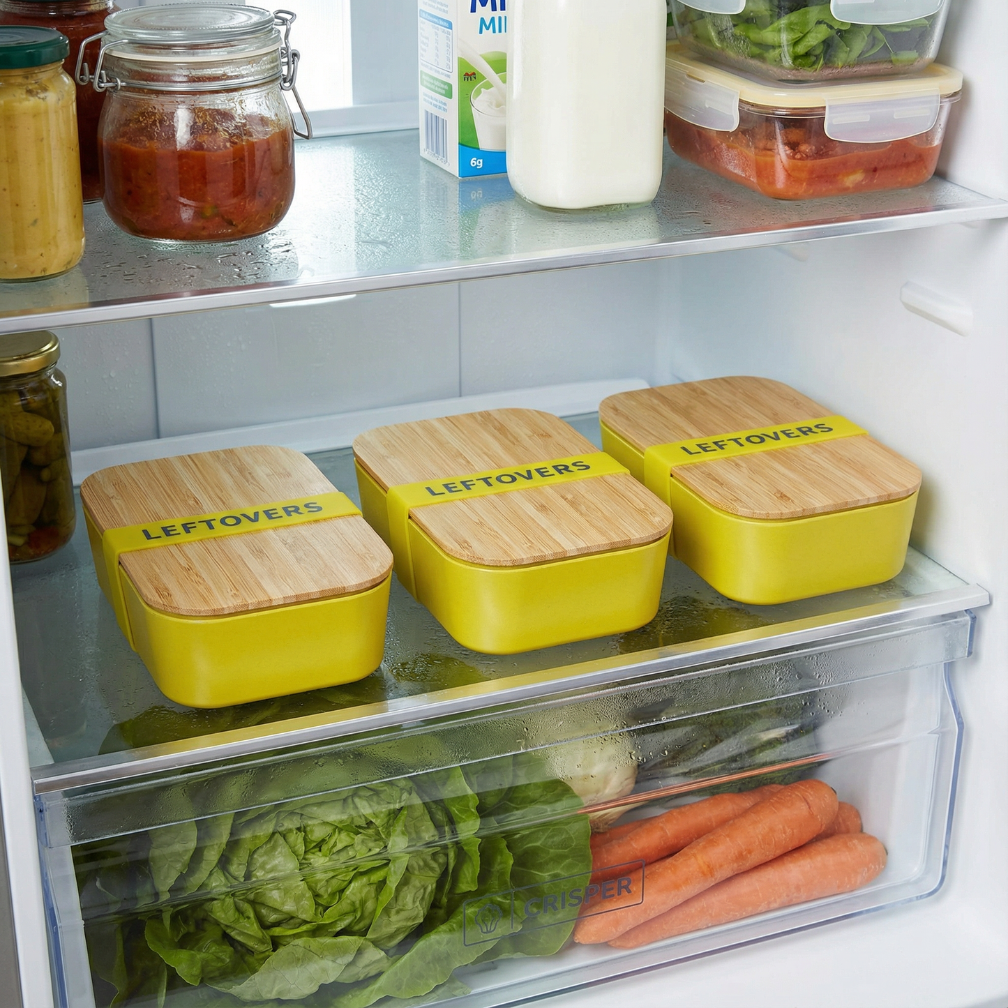 Set of 3 Leftovers Bamboo Lunch Box in Vivid Yellow | Eco-Friendly and Sustainable | 7.5" x 5" x 2"