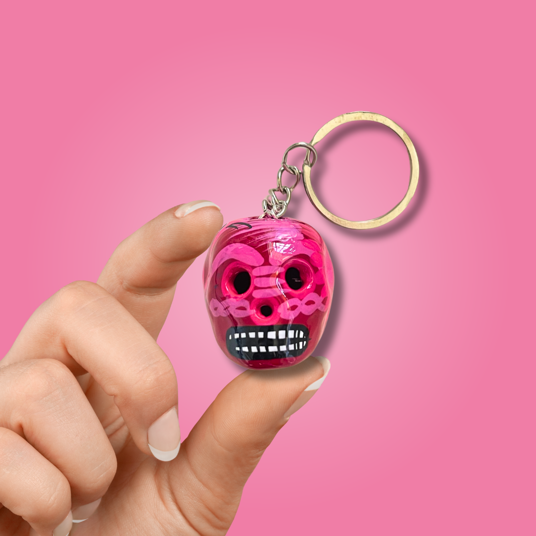 Hand-Painted Mini Sugar Skull Floral Keychain - Mexico - Osadia Concept Store