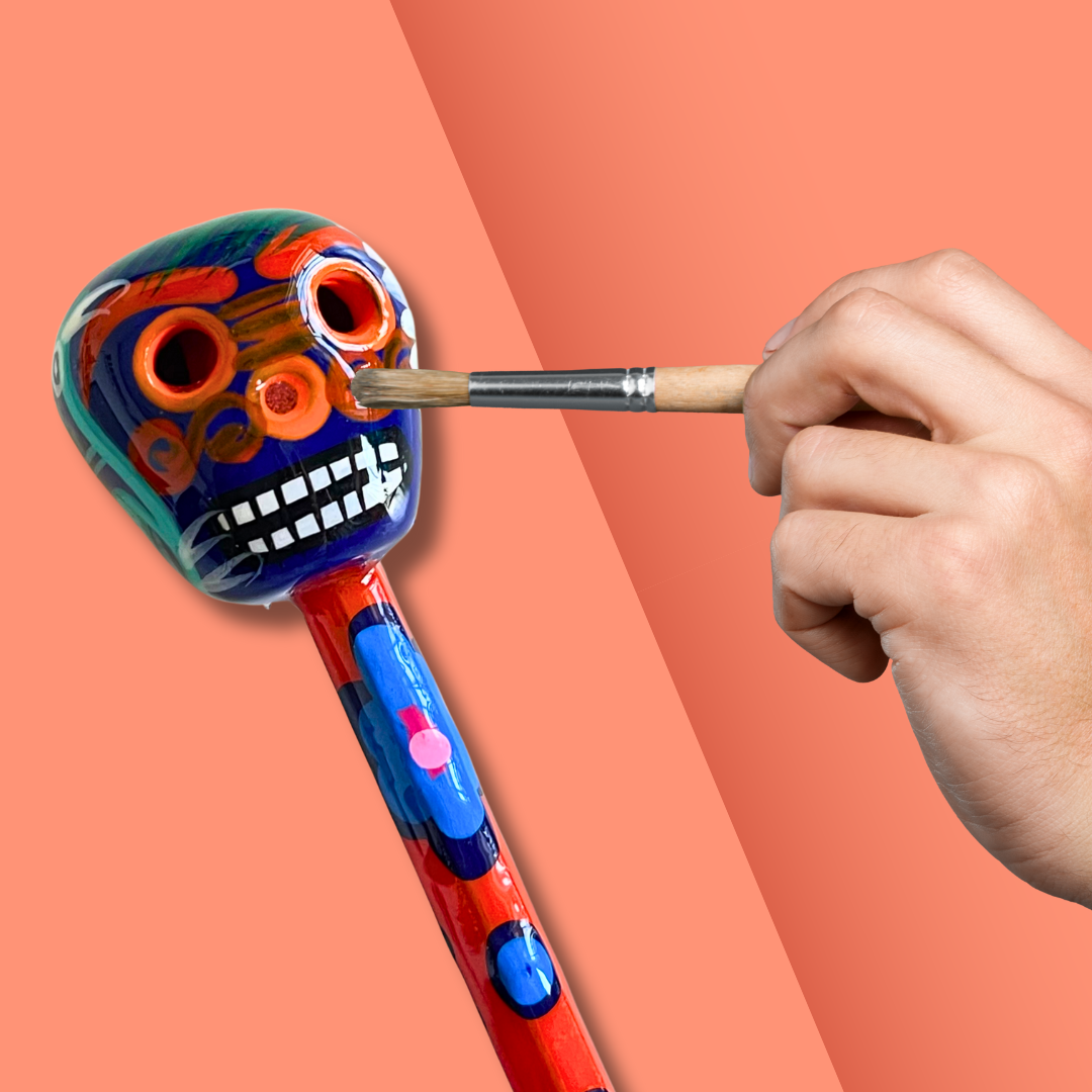 Hand-Painted Sugar Skull Ceramic Floral Pen - Unique Mexican Design - Mexico - Osadia Concept Store