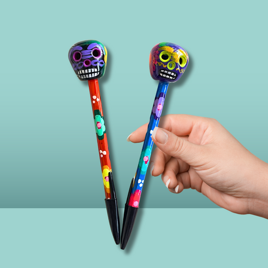 Hand-Painted Sugar Skull Ceramic Floral Pen - Unique Mexican Design - Mexico - Osadia Concept Store