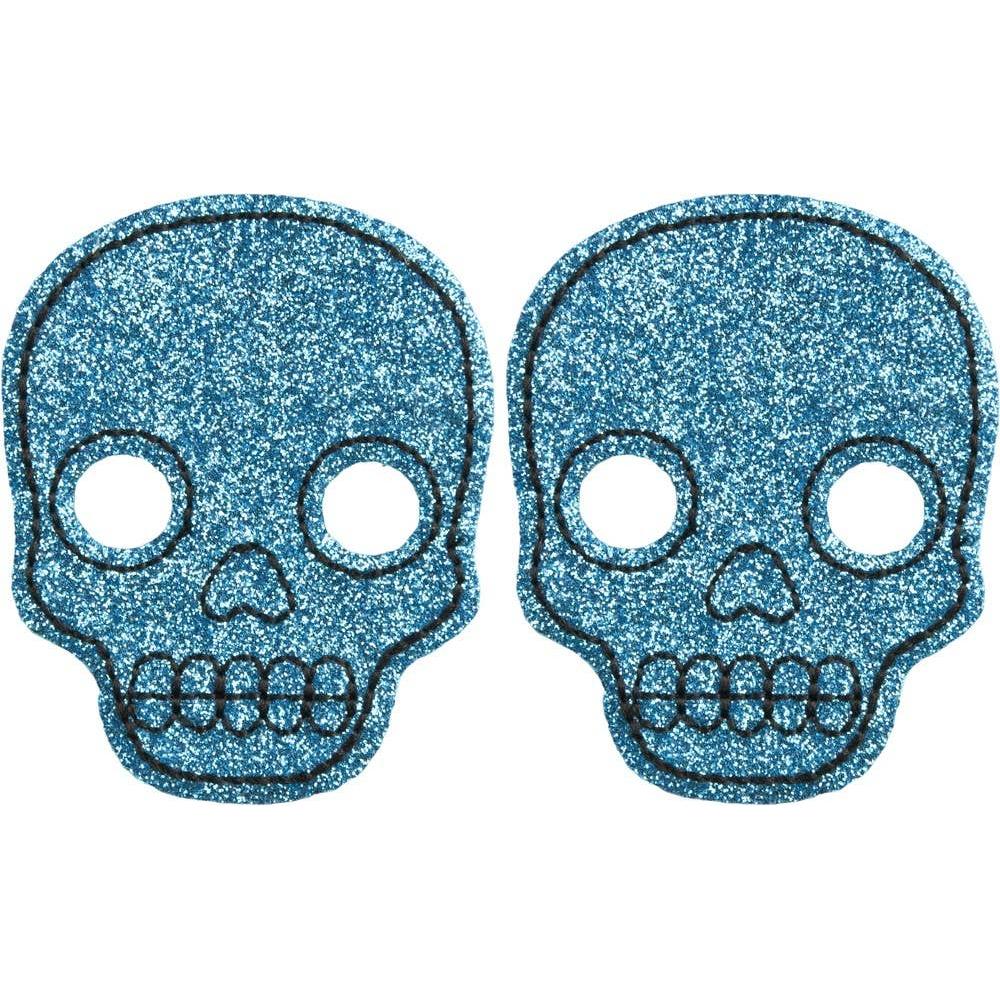 Sourpuss Aqua Blue Glitter Skull Hair Clips in Set of 2 | Gothic Hair Snap Clips