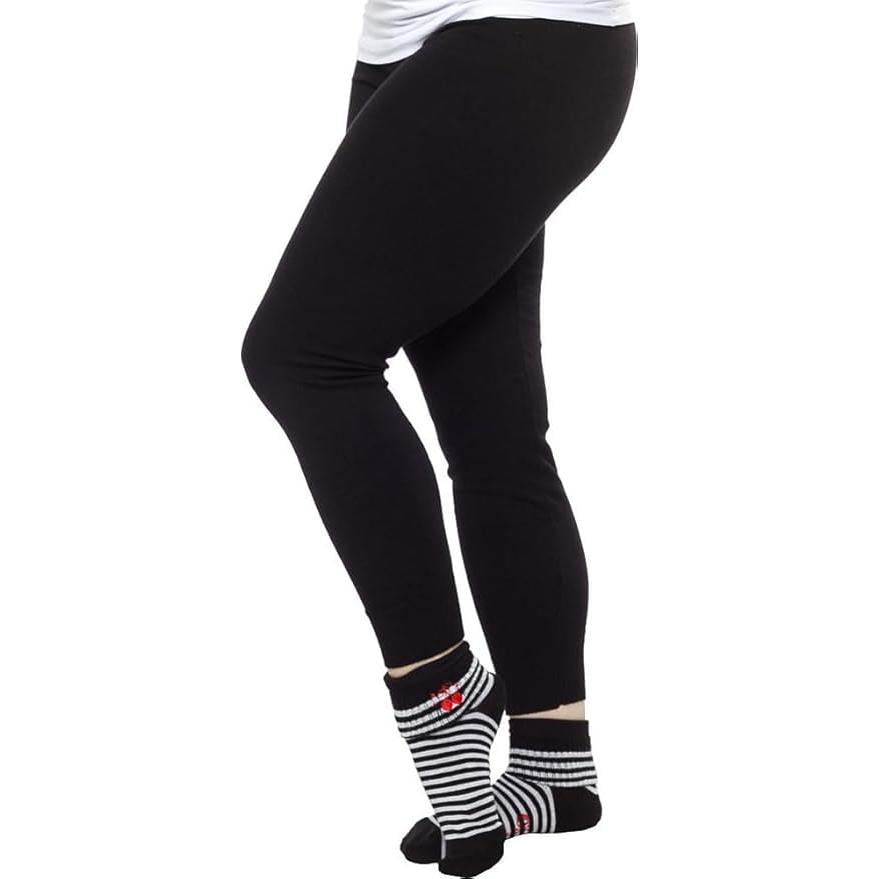 Sourpuss Cherries Socks in Set of Two | Women’s Black & White Striped and Solid Black Cherry Socks Size 5-10