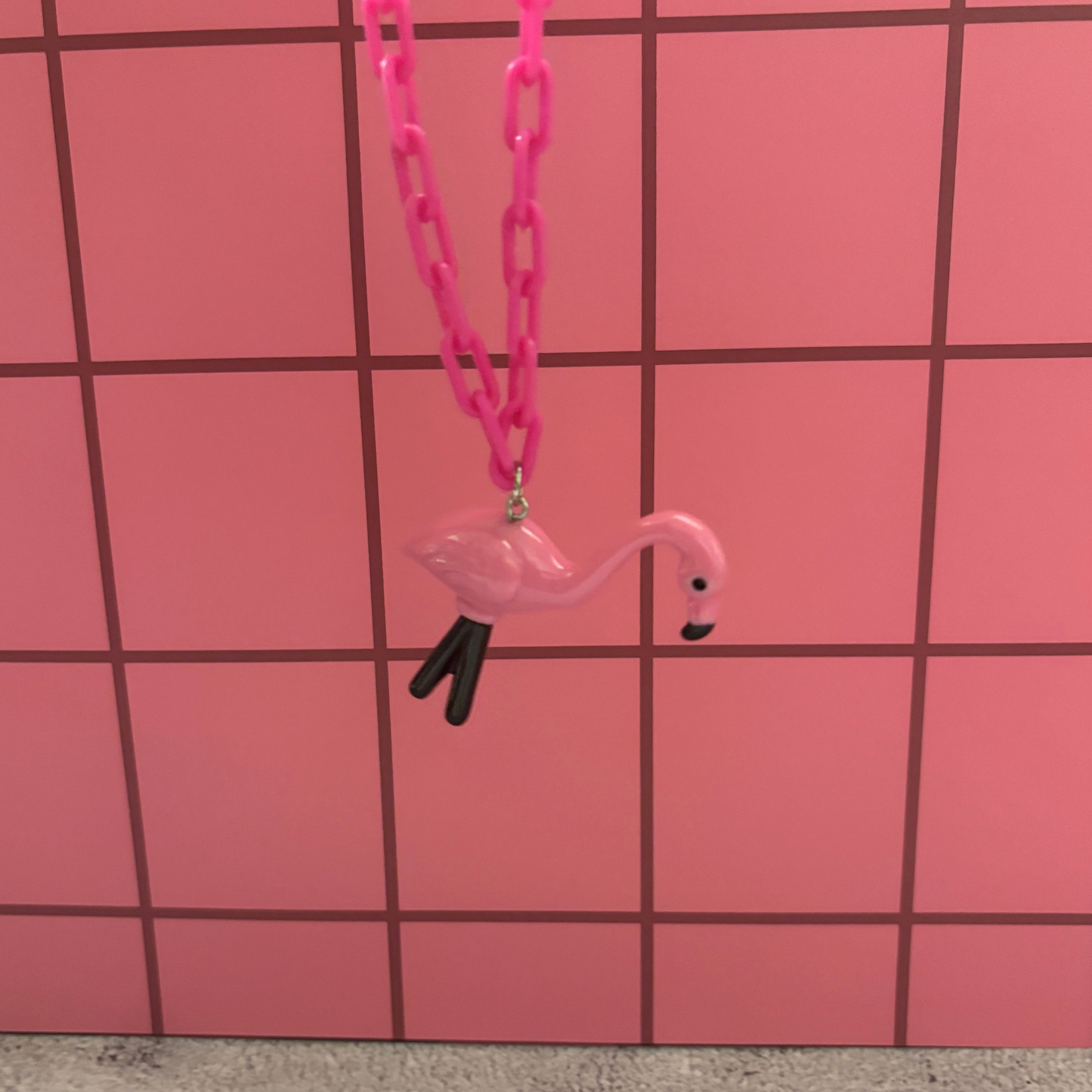Sourpuss Chunky Flamingo Necklace | Retro Kitsch Pink Yard Ornament Jewelry
