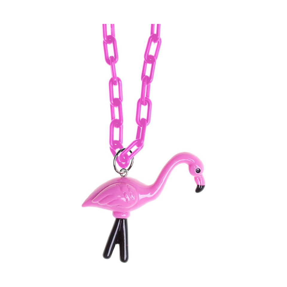 Sourpuss Chunky Flamingo Necklace | Retro Kitsch Pink Yard Ornament Jewelry