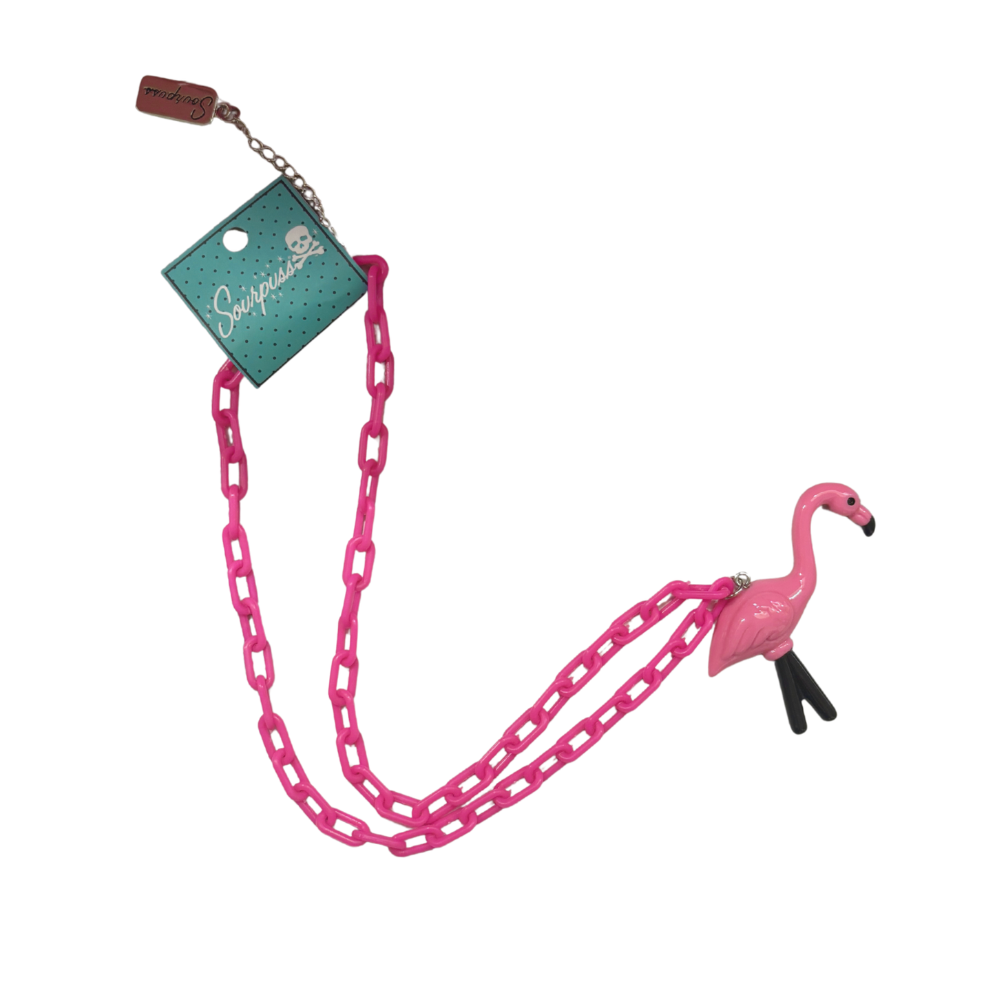 Sourpuss Chunky Flamingo Necklace | Retro Kitsch Pink Yard Ornament Jewelry