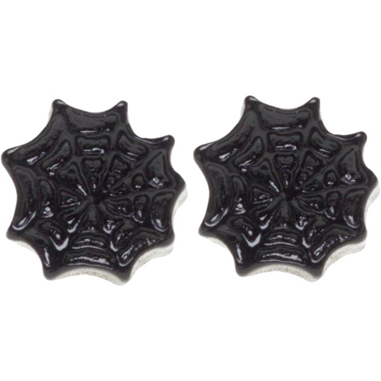 Sourpuss Earrings | Black Spider Web Studs | Gothic Rockabilly Resin Design