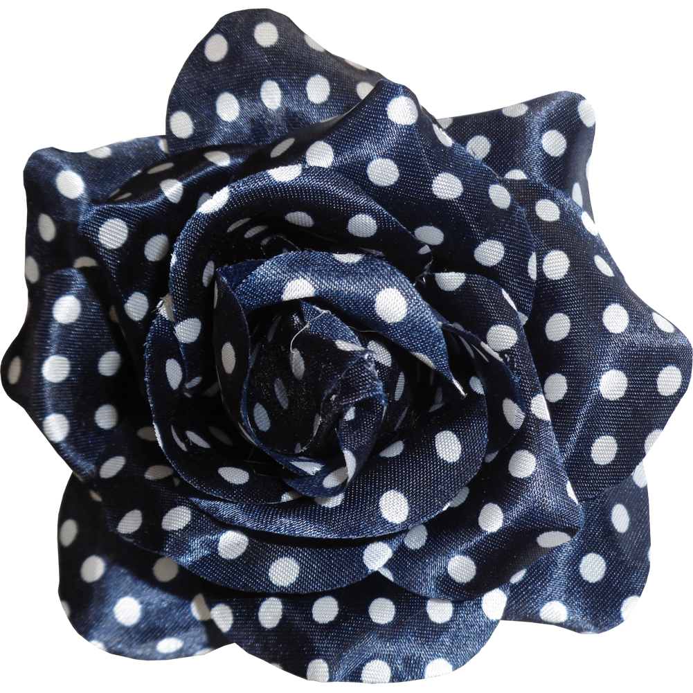 Sourpuss Navy Blue White Polka Dot Rose Hair Clip | Retro Pin-Up Rockabilly Hair Accessory