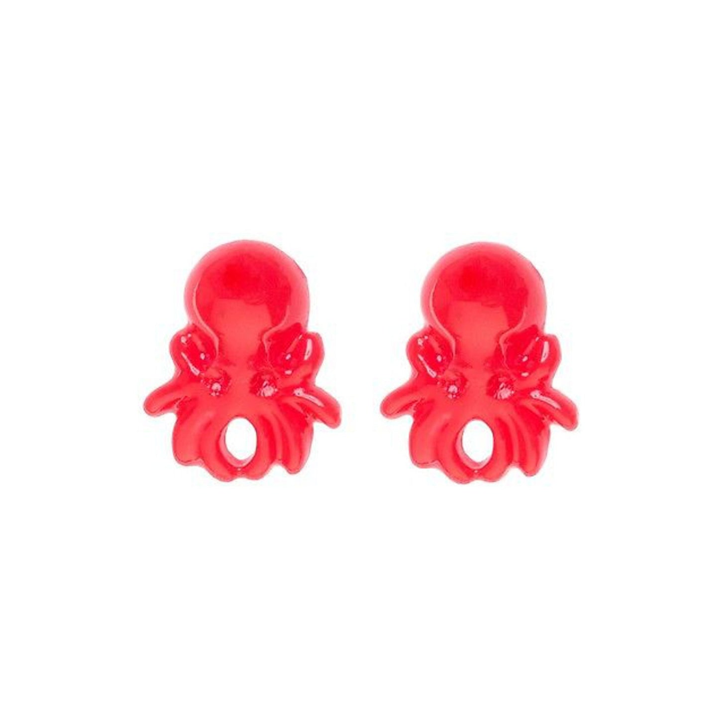 Sourpuss Red Octopus Earrings | Nautical Studs Rockabilly Jewelry | Alternative Sailor Accessories