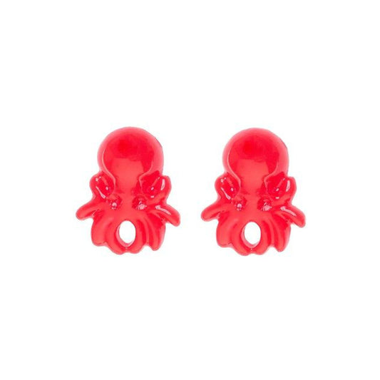 Sourpuss Red Octopus Earrings | Nautical Studs Rockabilly Jewelry | Alternative Sailor Accessories