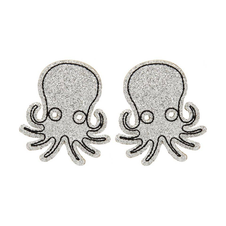 Sourpuss Silver Glitter Octopus Hair Clips Set of 2 | Nautical Rockabilly Hair Accessories