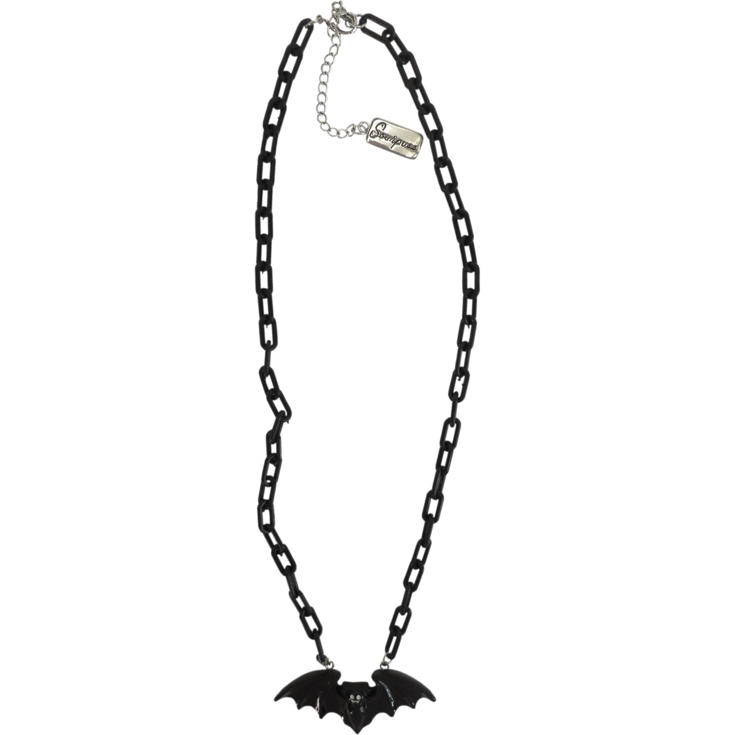 Sourpuss Smiling Vampire Bat Necklace | Chunky Chain Gothic Bat Pendant with Fang Grin