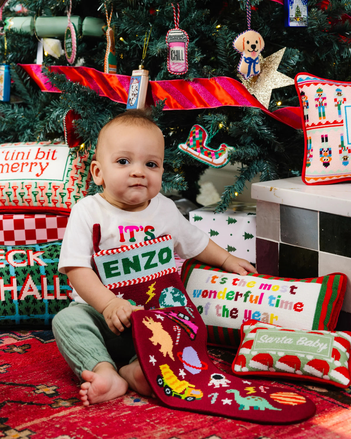 Santa Baby Mini Needlepoint Pillow