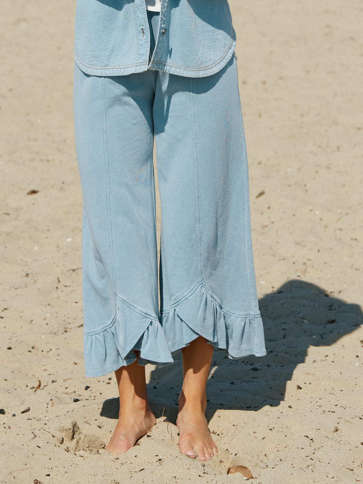 Akela Denim Terry Ruffle Capri Pant