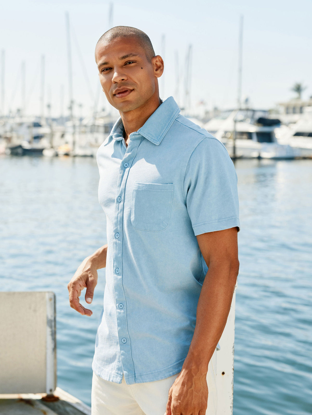 Dorian Mineral Wash Jersey Short Sleeve Button-Down