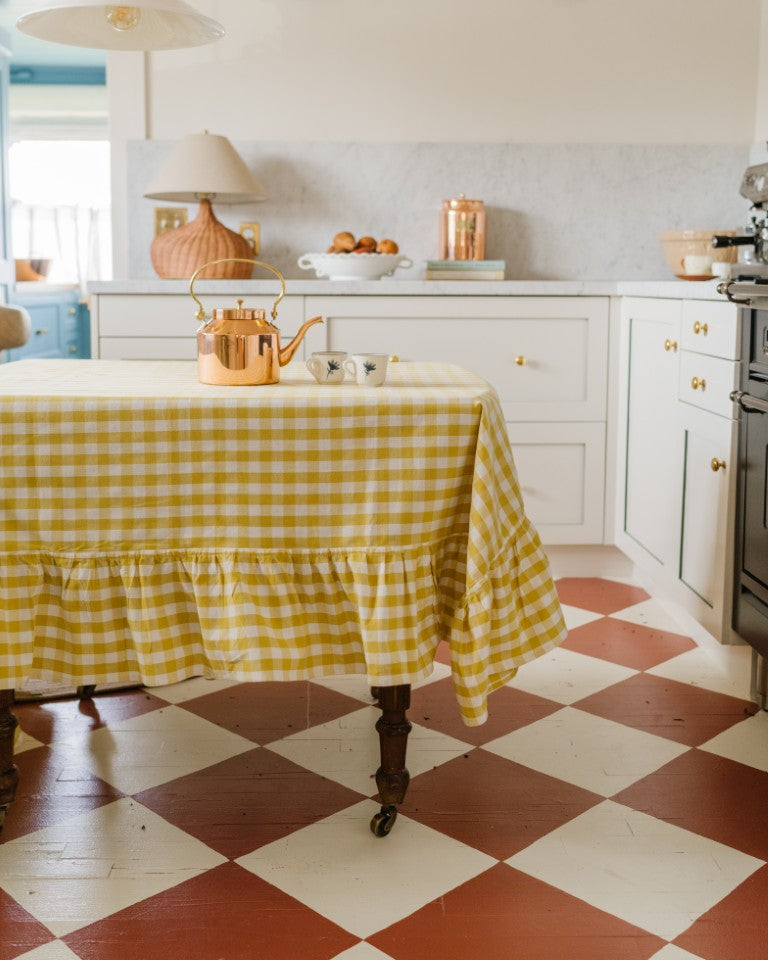 Yellow Ruffled Gingham Tablecloth