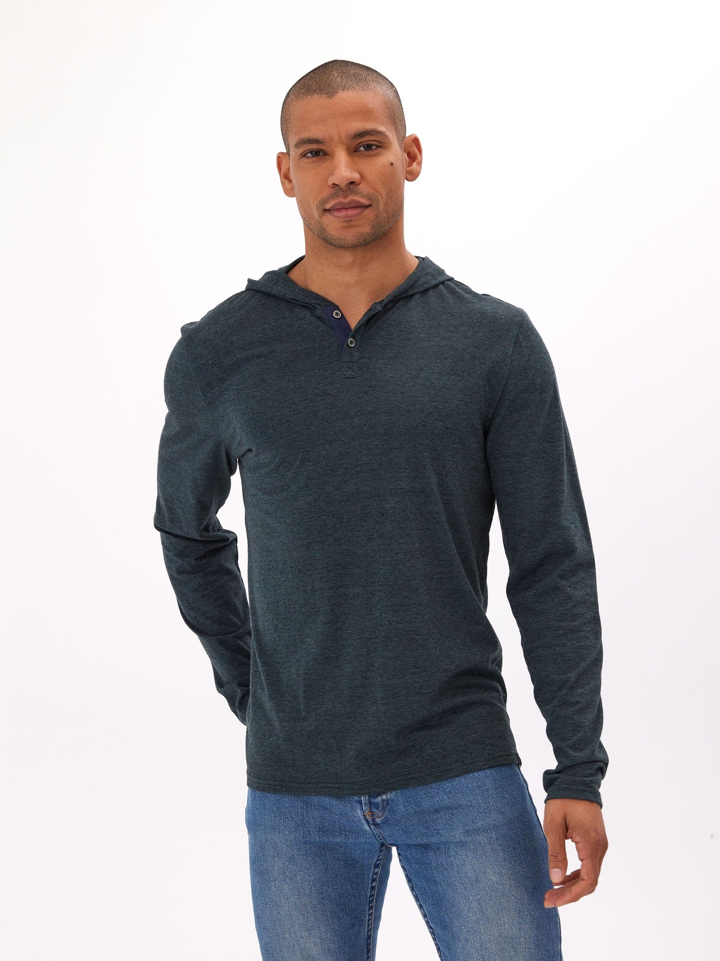 Black Fleck Triblend Henley Hoodie