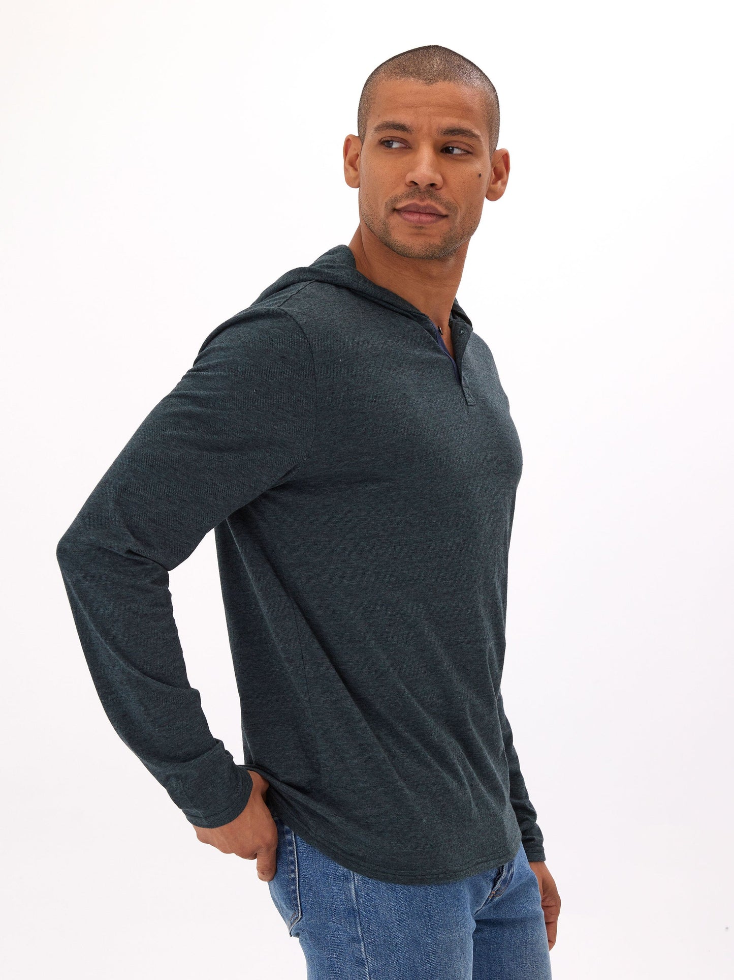 Black Fleck Triblend Henley Hoodie