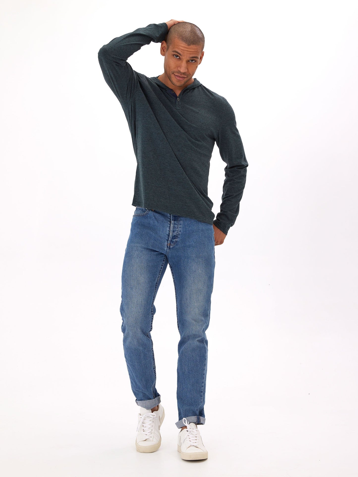 Black Fleck Triblend Henley Hoodie