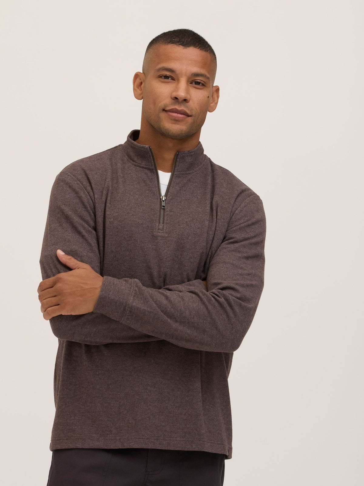 Kace Brushed Jacquard Quarter Zip Mock Neck