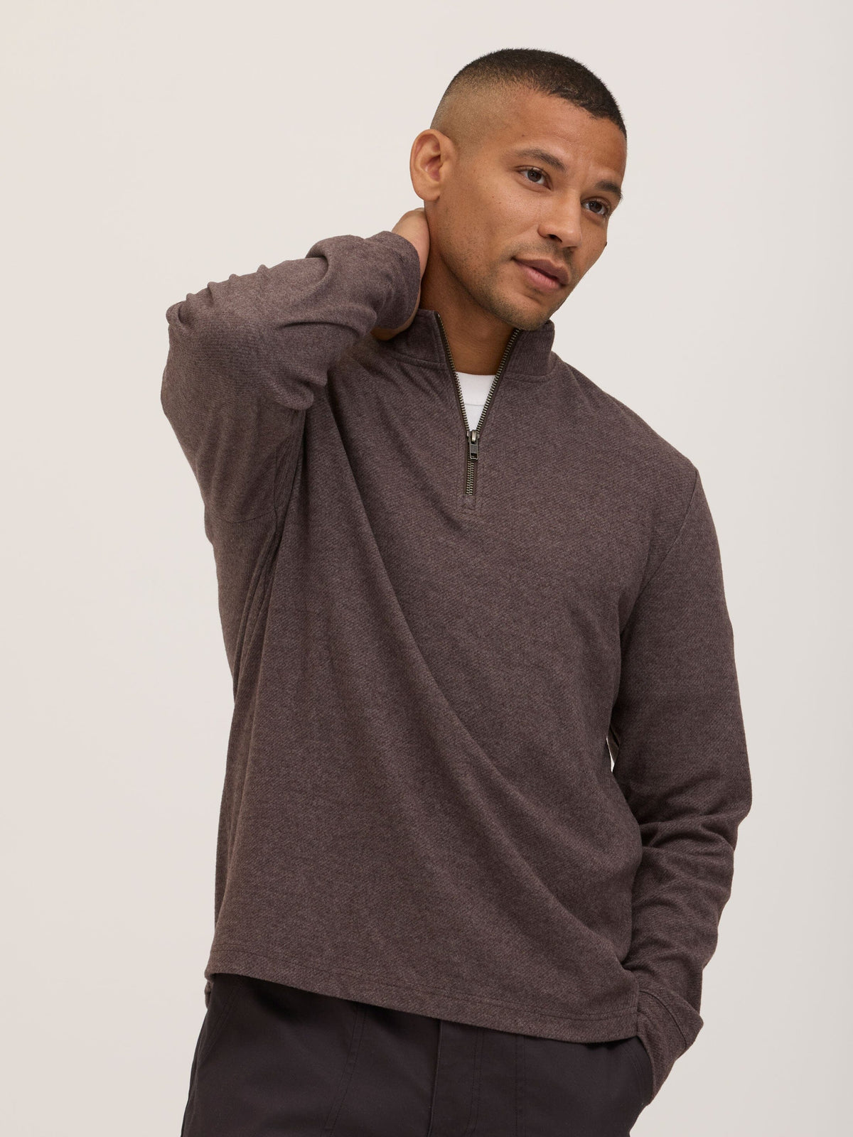 Kace Brushed Jacquard Quarter Zip Mock Neck
