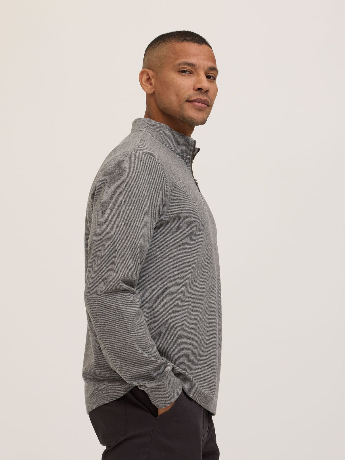 Kace Brushed Jacquard Quarter Zip Mock Neck