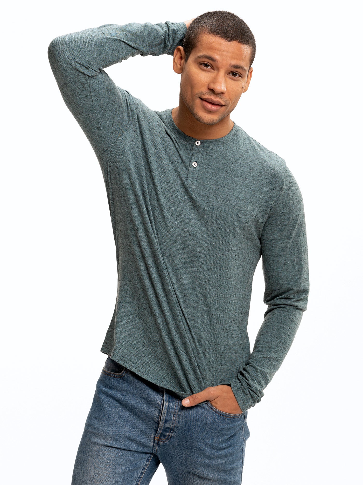 Braeden Black Fleck Long Sleeve Triblend Henley