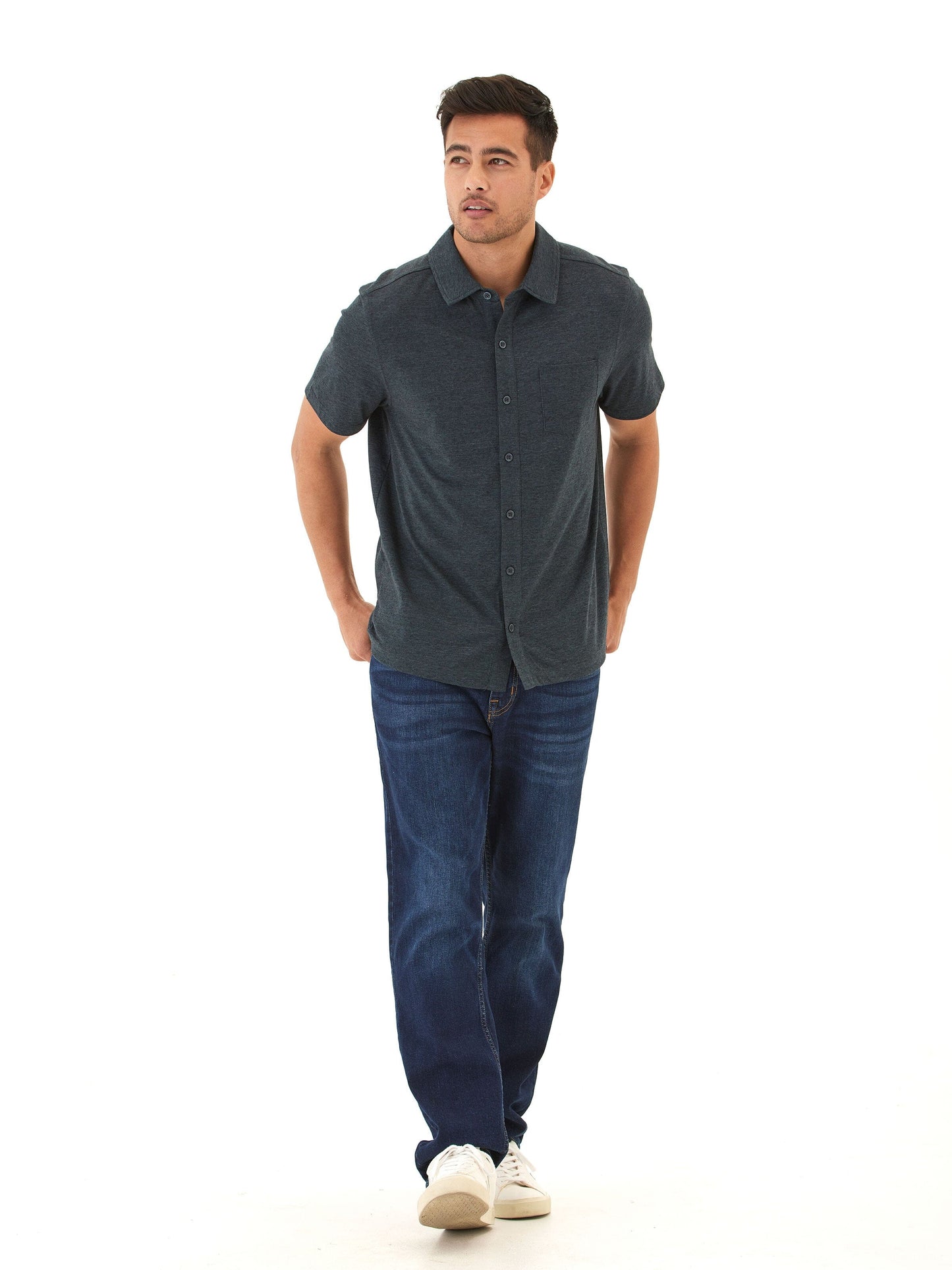 Paxton Black Fleck Triblend Button-Down Pocket Shirt