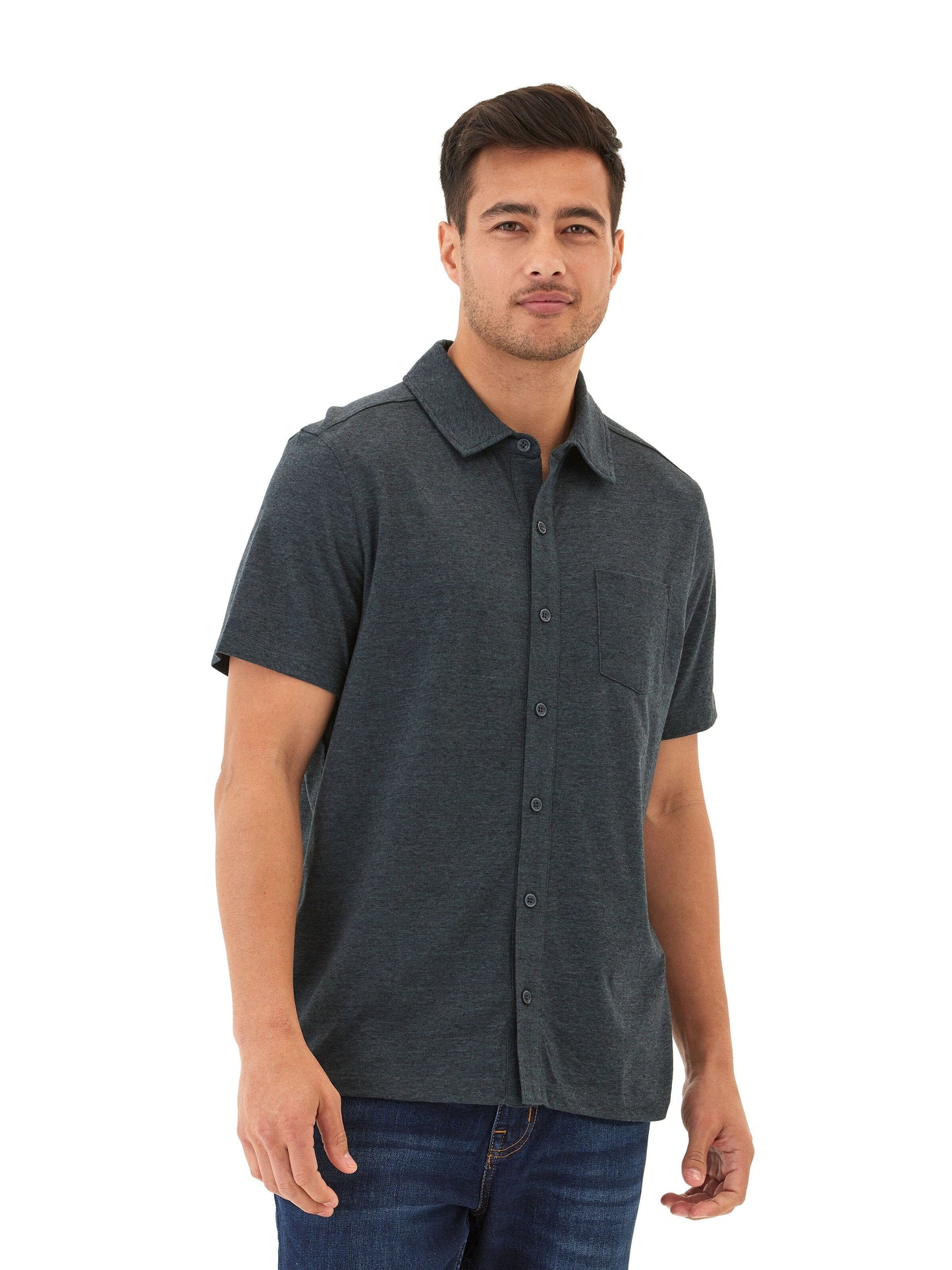 Paxton Black Fleck Triblend Button-Down Pocket Shirt