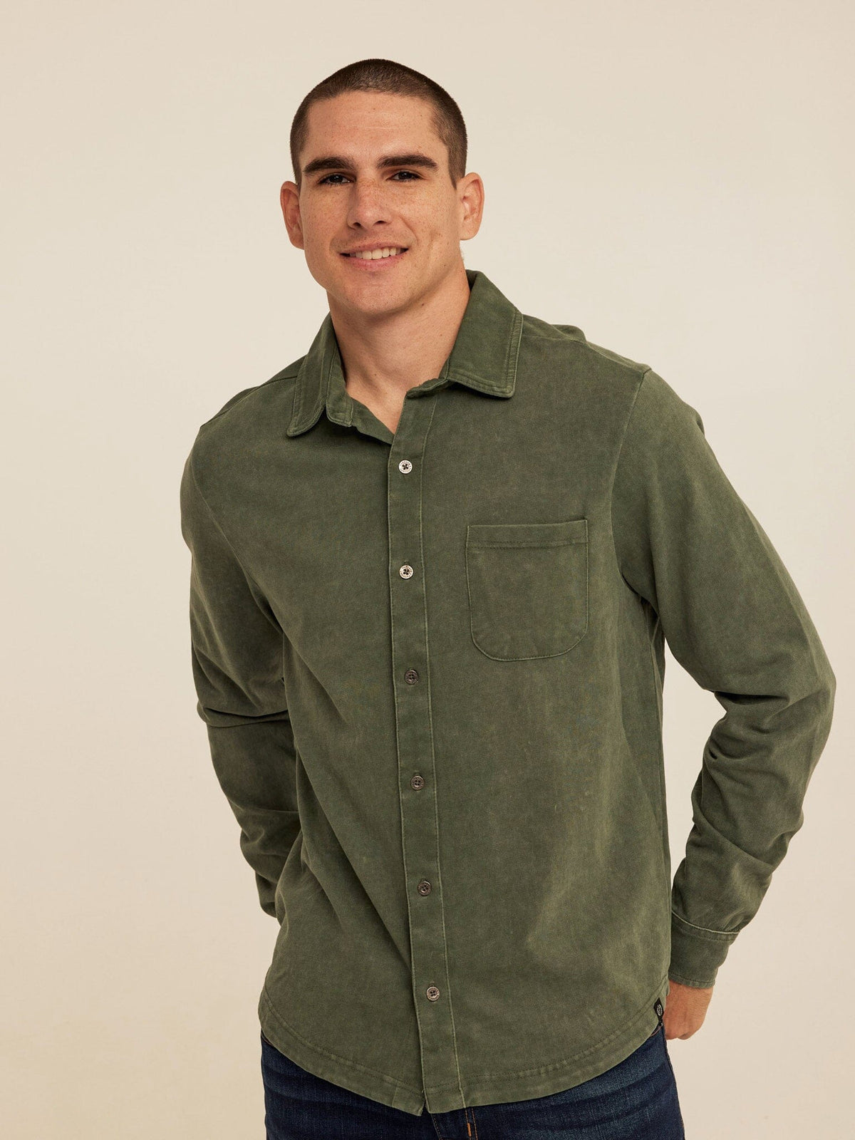 Dorian Mineral Wash Mediumweight Jersey Button-Down