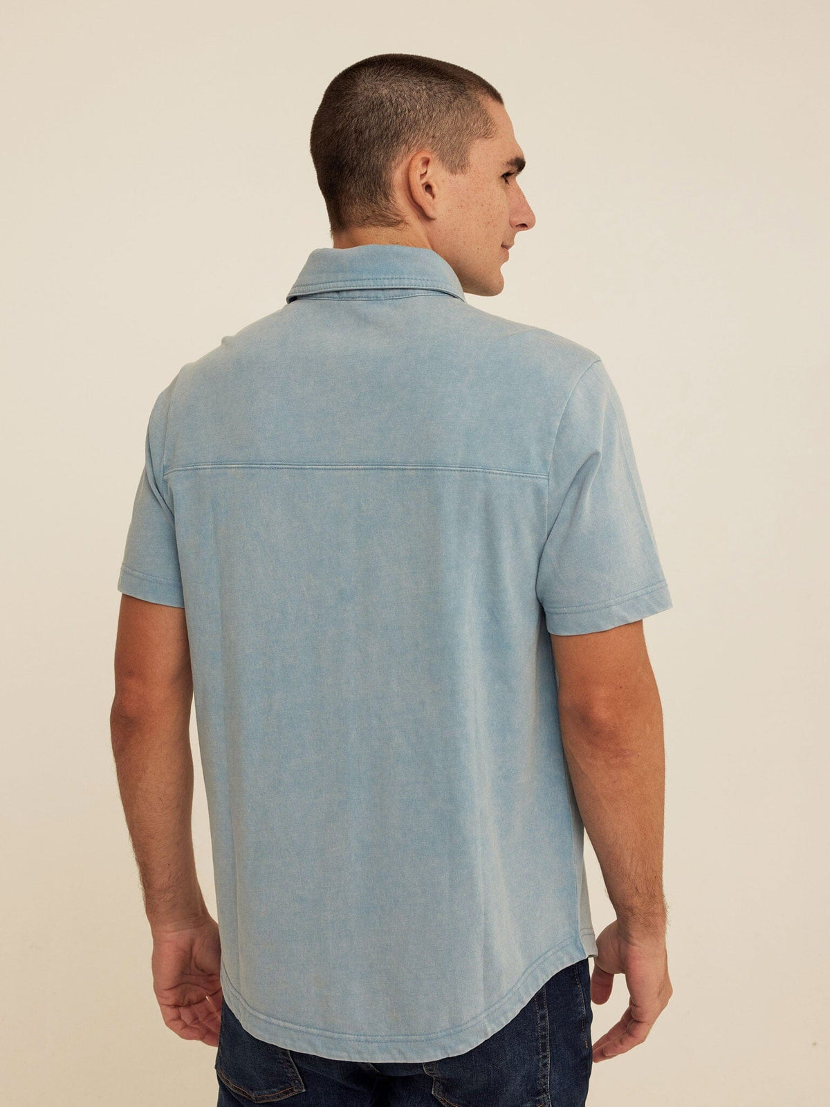 Dorian Mineral Wash Jersey Short Sleeve Button-Down