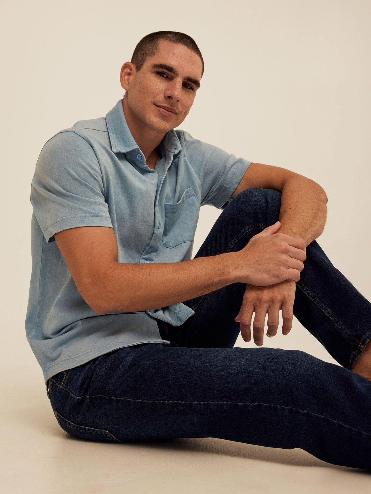 Dorian Mineral Wash Jersey Short Sleeve Button-Down