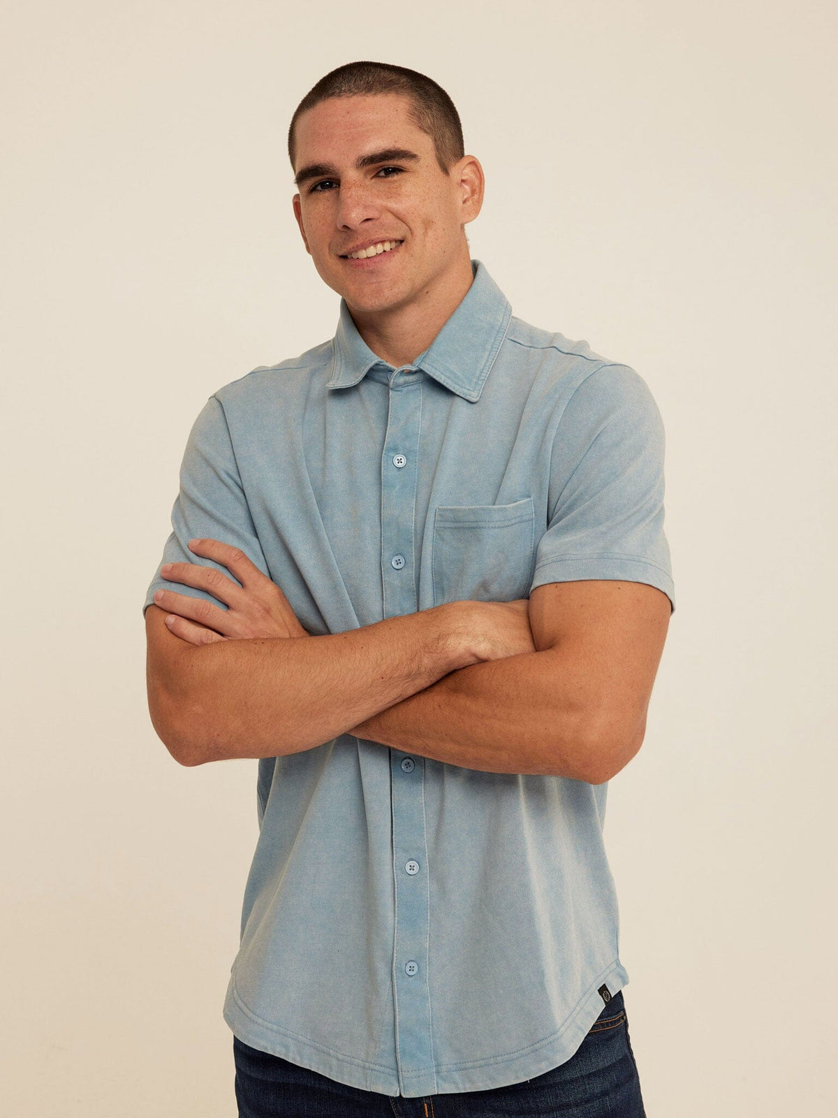 Dorian Mineral Wash Jersey Short Sleeve Button-Down