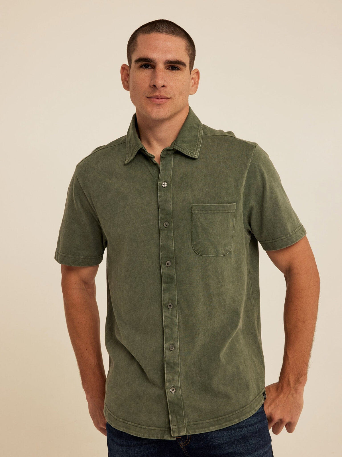 Dorian Mineral Wash Jersey Short Sleeve Button-Down
