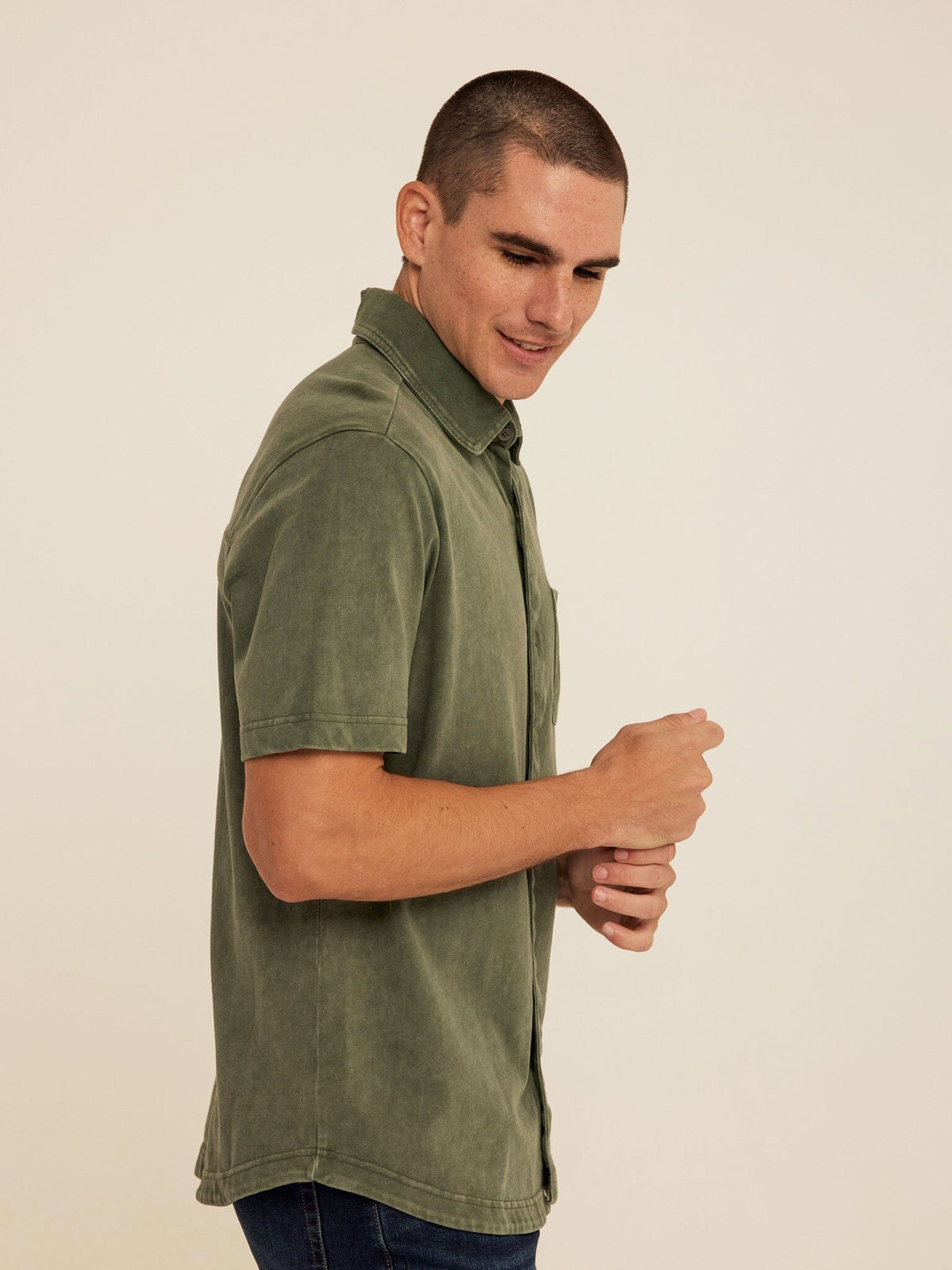 Dorian Mineral Wash Jersey Short Sleeve Button-Down
