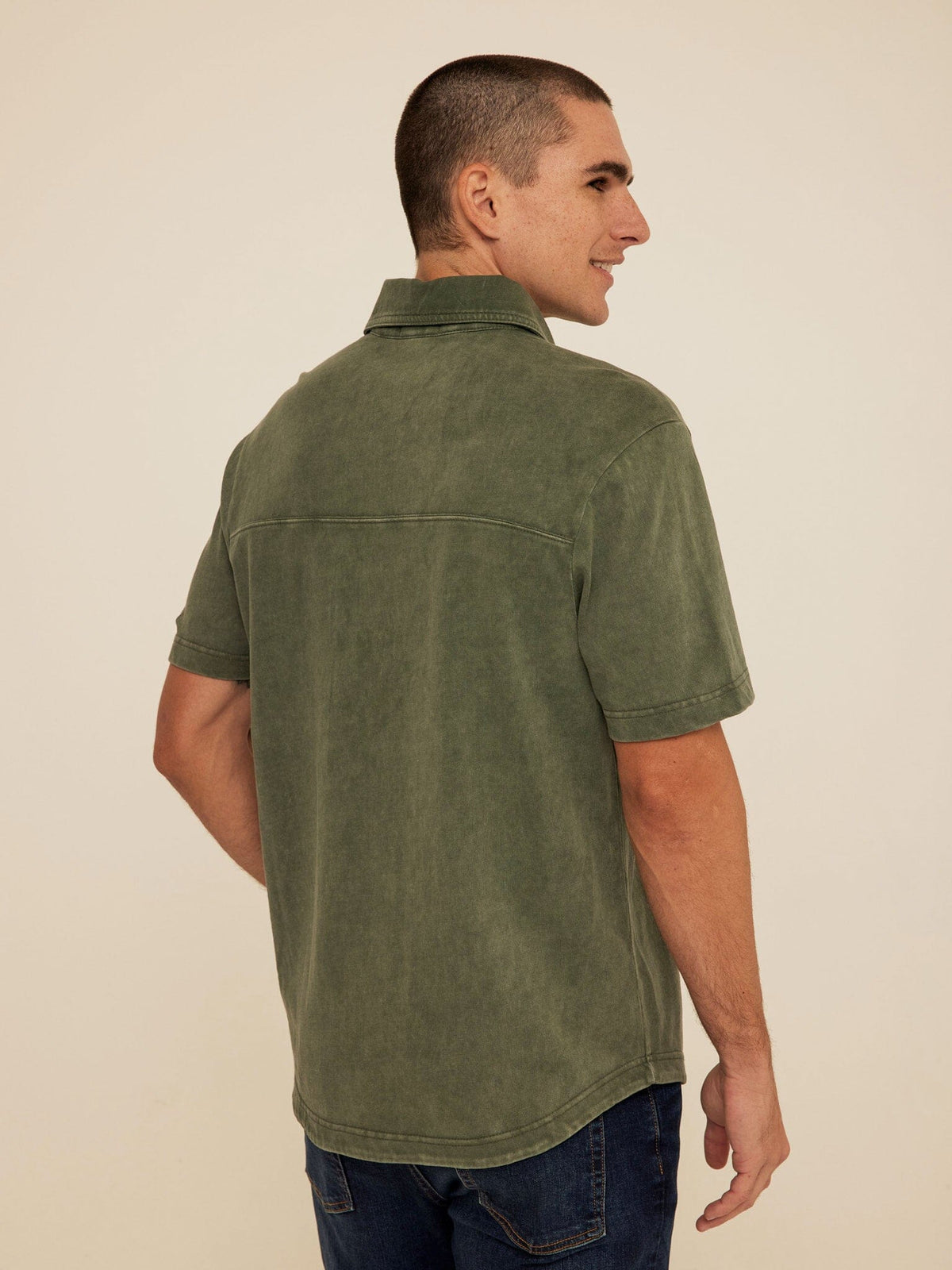 Dorian Mineral Wash Jersey Short Sleeve Button-Down