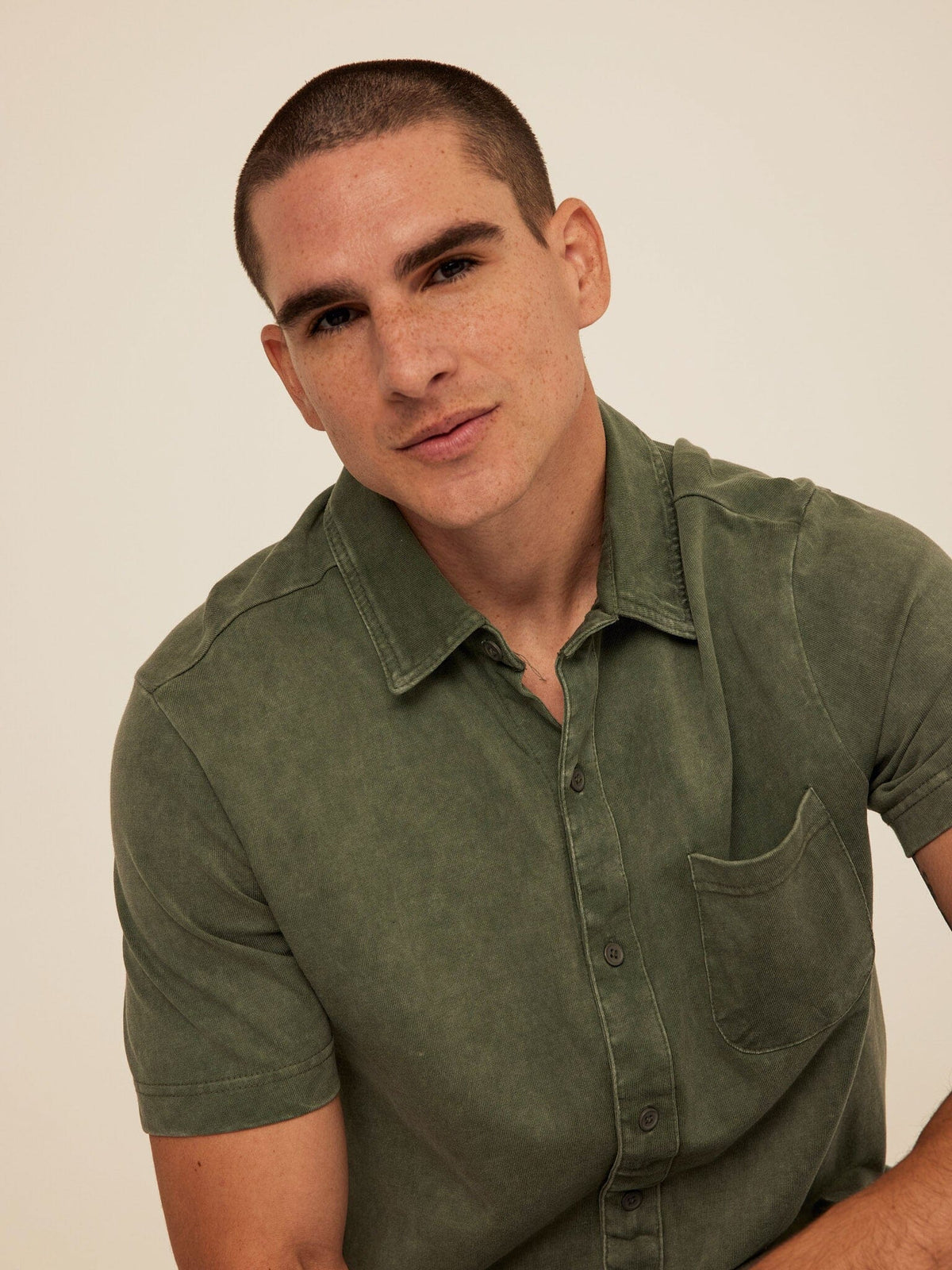 Dorian Mineral Wash Jersey Short Sleeve Button-Down