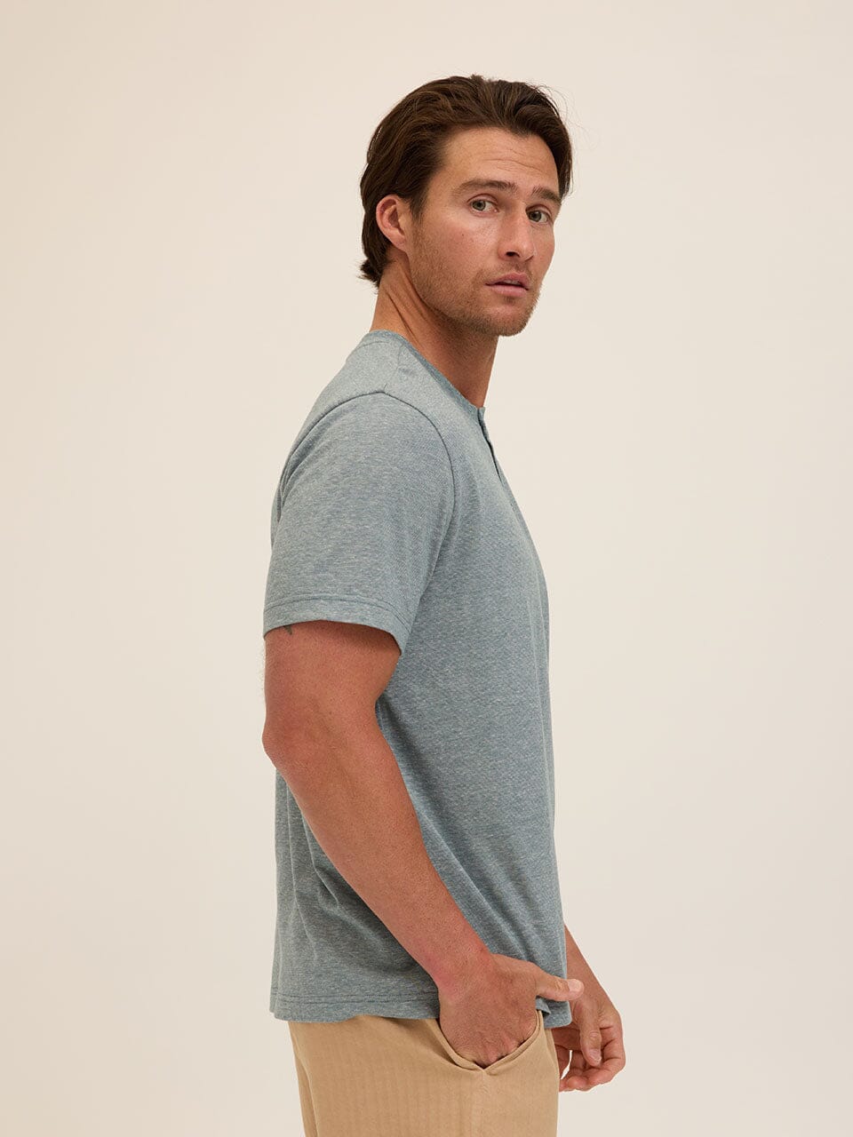 Carlos Light Fleck Jersey 3-Button Henley