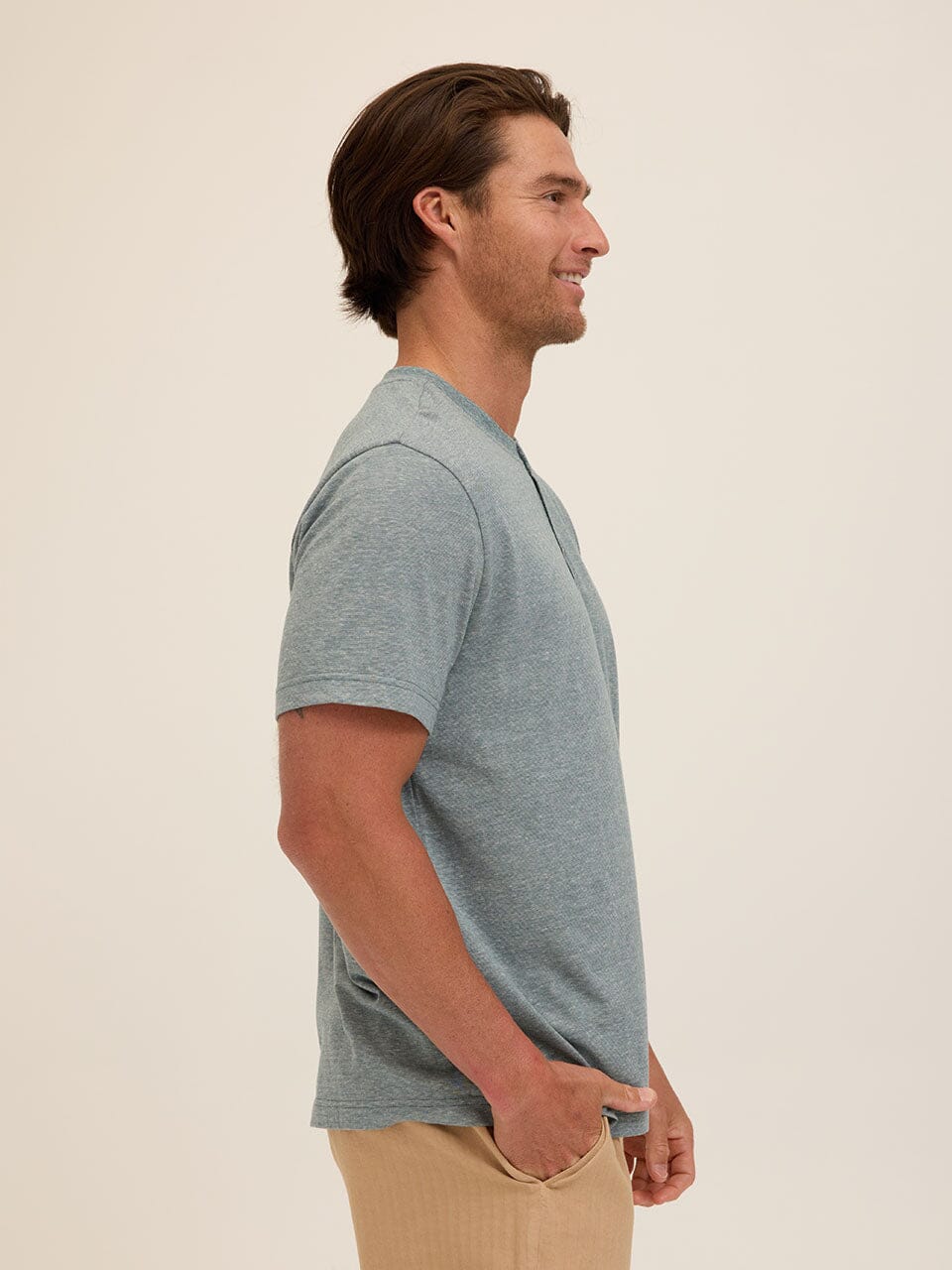 Carlos Light Fleck Jersey 3-Button Henley