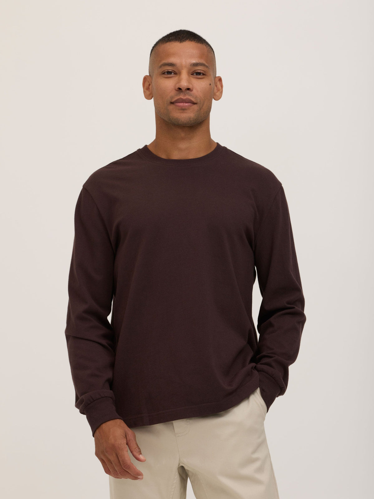Bowery Essential Cotton Jersey Relaxed Fit Long Sleeve Tee