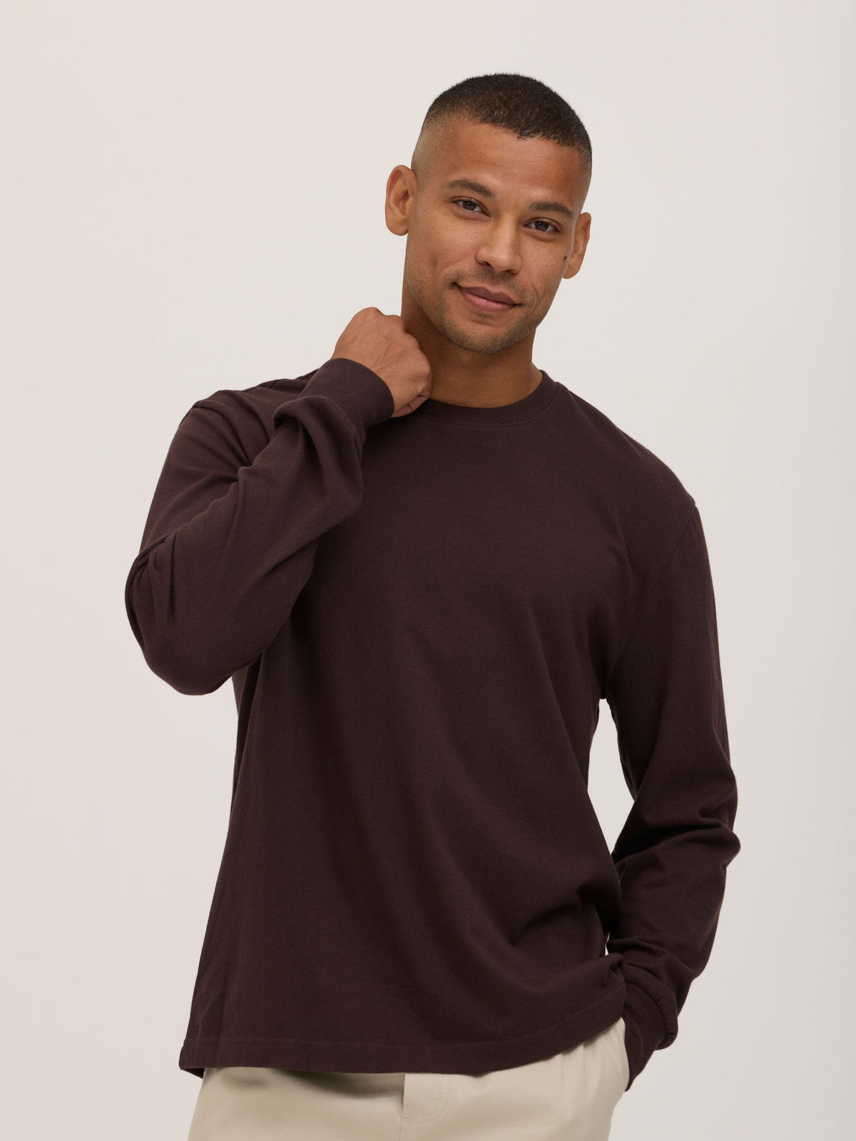Bowery Essential Cotton Jersey Relaxed Fit Long Sleeve Tee