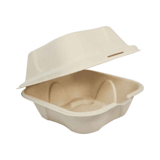 World Centric 6x6x3" Fiber Burger Box, Laminated (QTY:500)