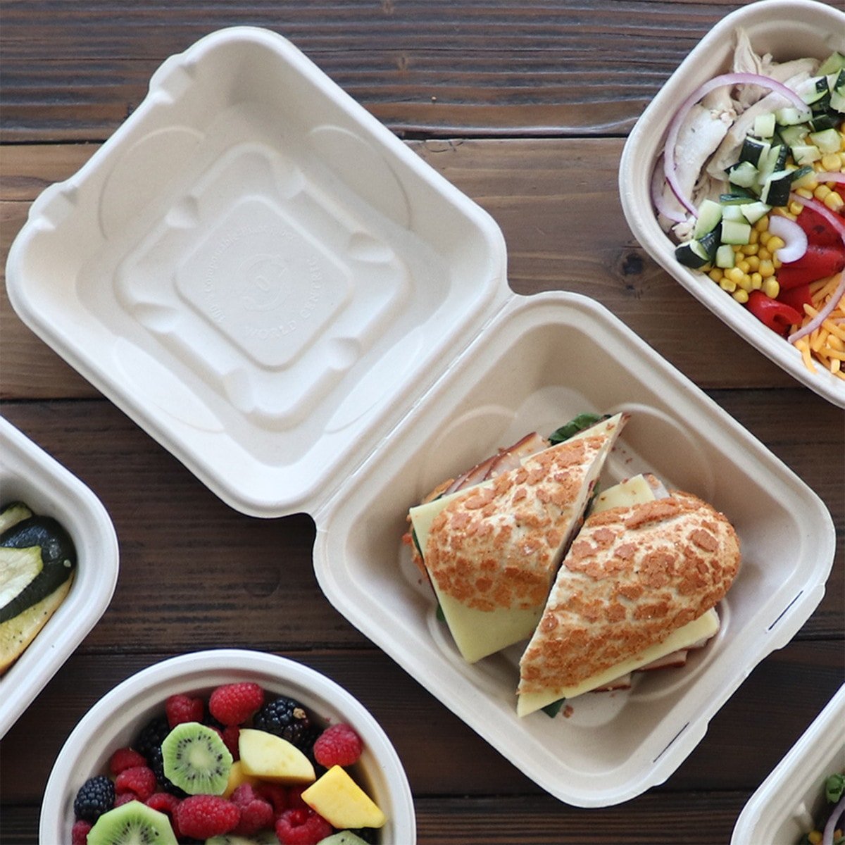 World Centric 8x8x3" Fiber Clamshell PLA Lined (QTY:300)