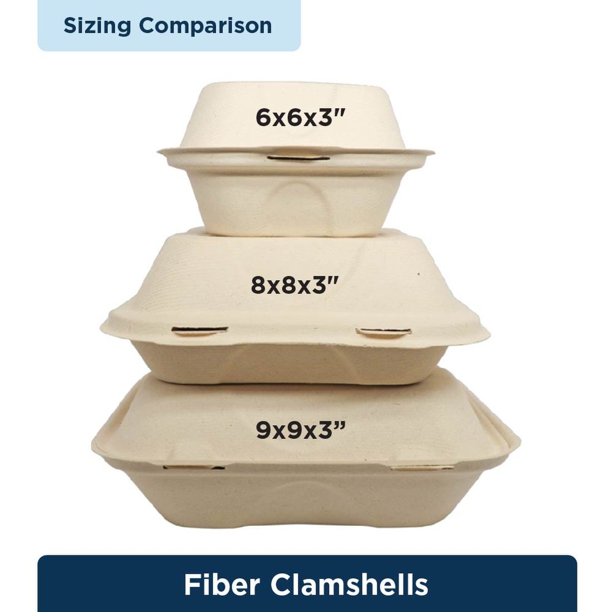 World Centric 8 x 8 x 3 in Fiber Clamshell, 3-Compartment PLA Lined (QTY 300), SKU TO-SC-U8TL-LF