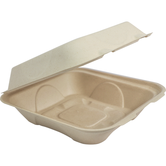 World Centric Fiber Clamshell Takeout Container, Bamboo Plant Fiber, 9 x 9 x 3 in (QTY 300), SKU TO-SC-U9-LFP