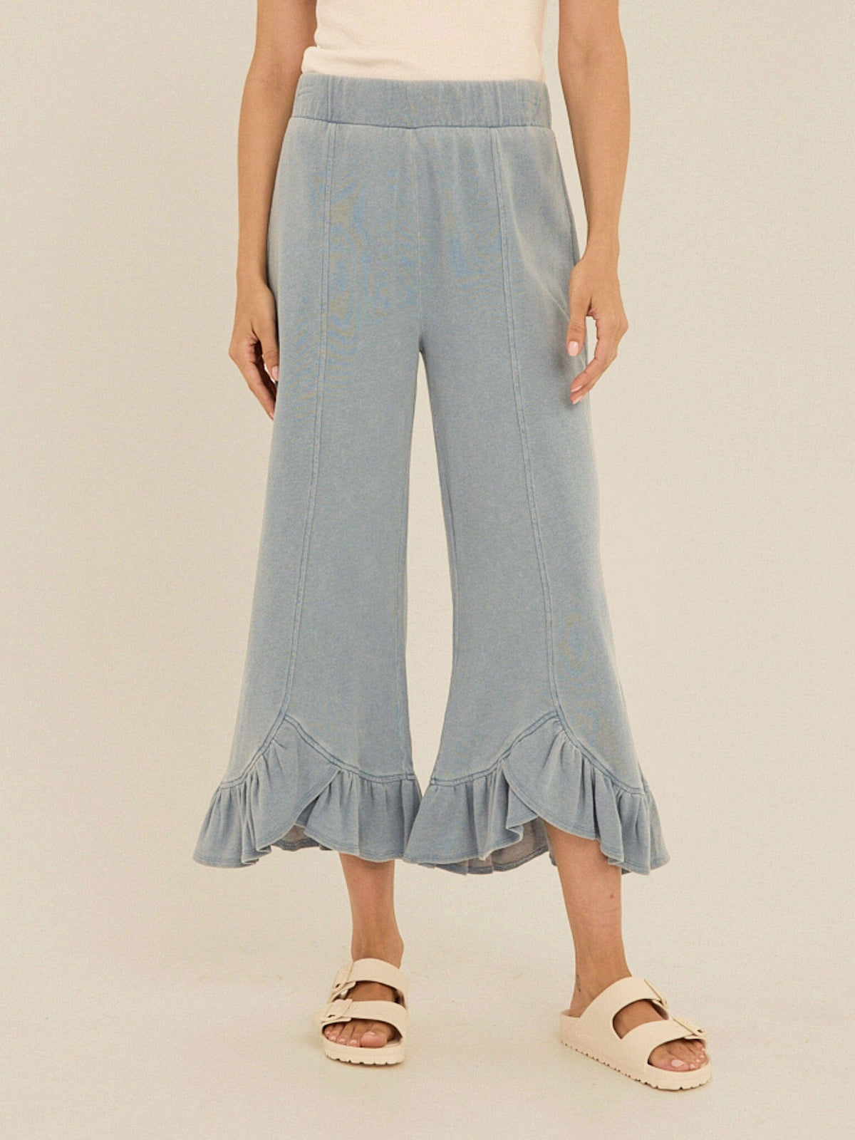 Akela Denim Terry Ruffle Capri Pant