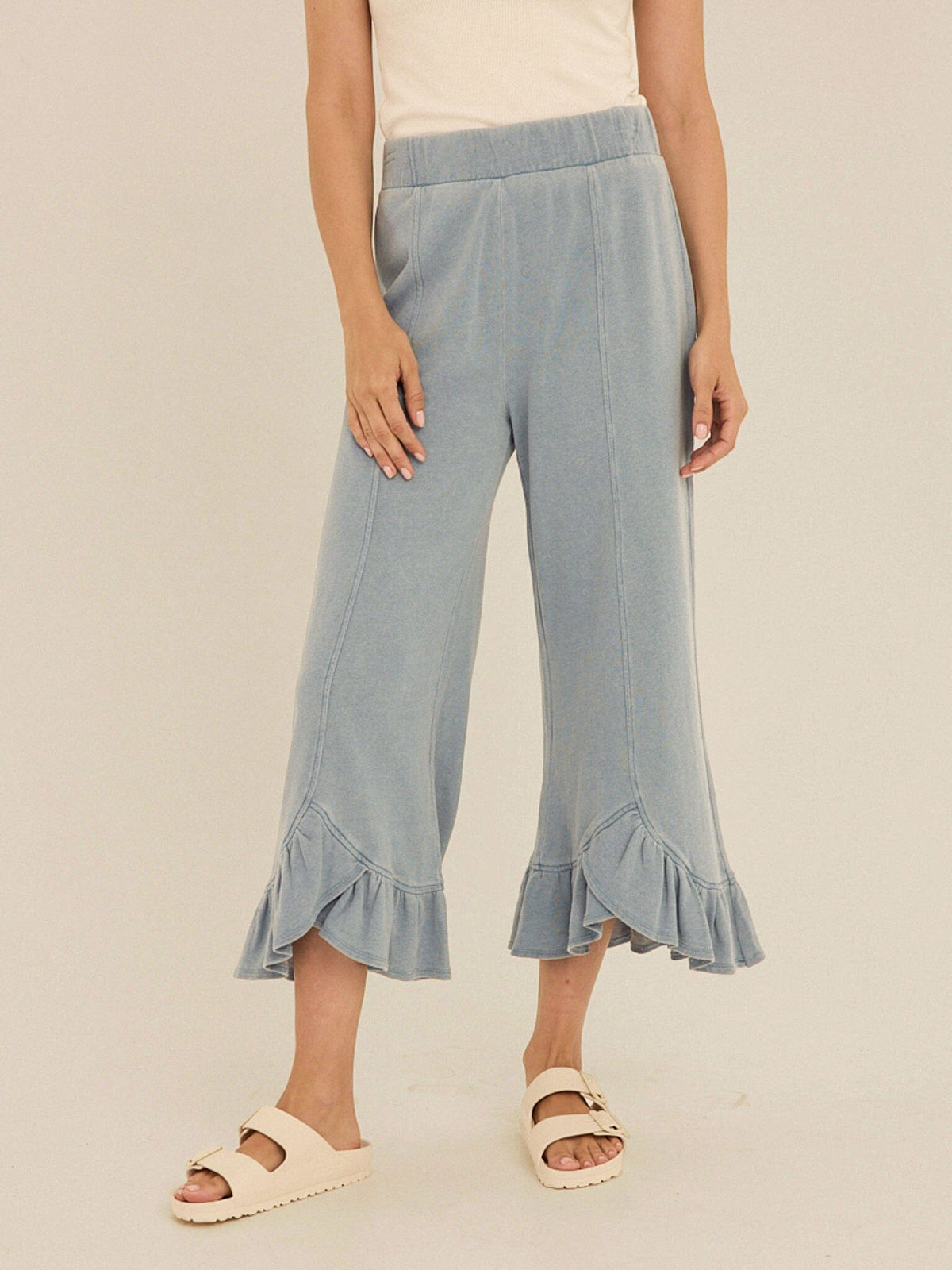 Akela Denim Terry Ruffle Capri Pant