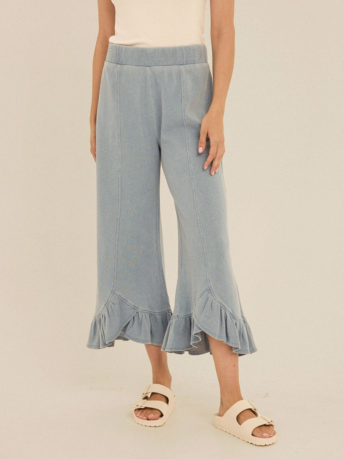 Akela Denim Terry Ruffle Capri Pant