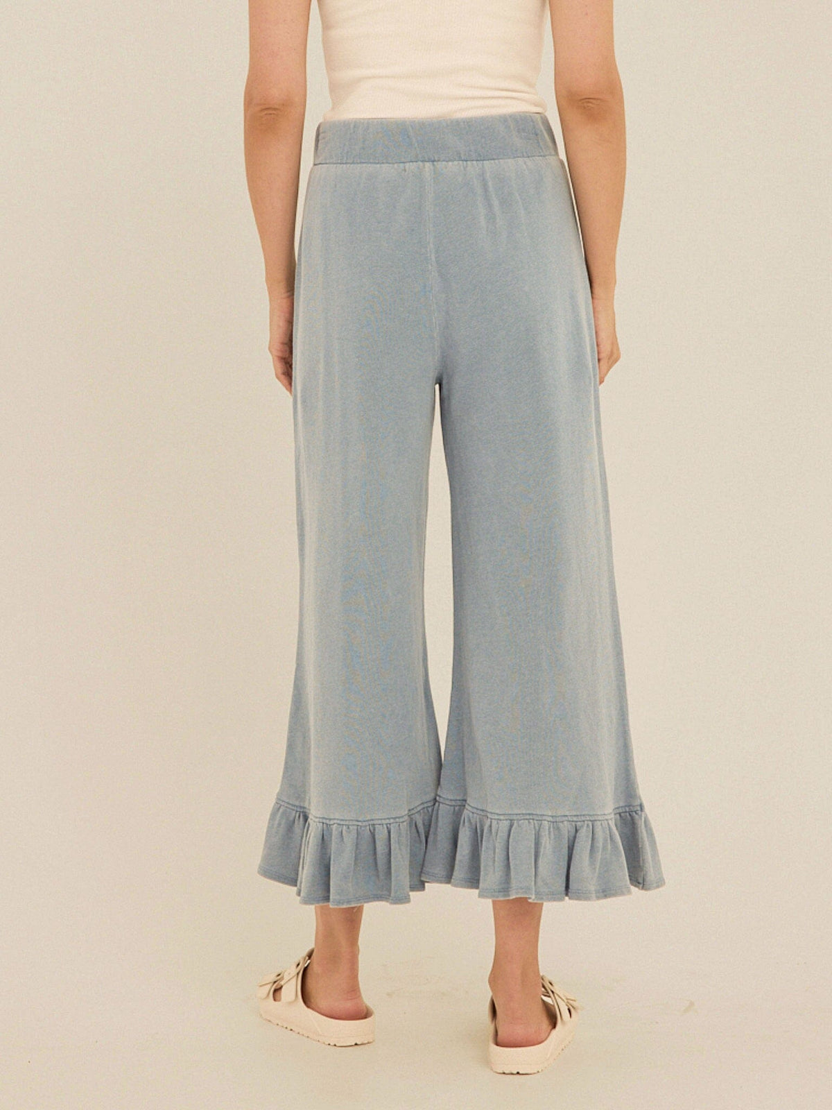 Akela Denim Terry Ruffle Capri Pant