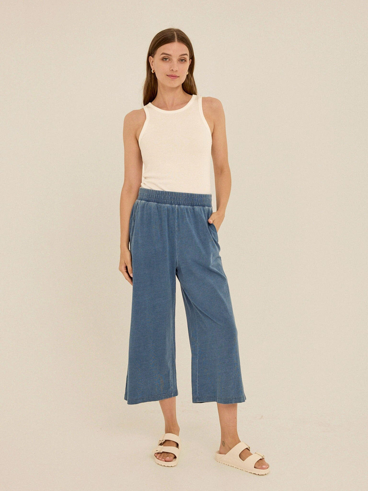 Ivanna Indigo Jersey Wide Leg Capri Pant